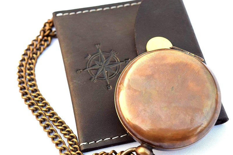 THOR INSTRUMENTS Handmade Nautical Brass Push Open Compass On Chain with Leather Case, Pocket Compass, Gift Compass Rustic Vintage Home Decor Gifts - Image 4